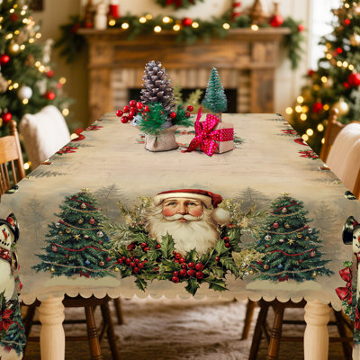 1pc Christmas Themed Print Tablecloth, Round/Rectangular Table Cloth, Mantel Para Mesa De Comedor, Xmas Decor, Holiday Party Indoor Dining Decor, Round Rectangle Christmas Table Cover, Festive Home Kitchen Accessory Gifts, Several Sizes Available