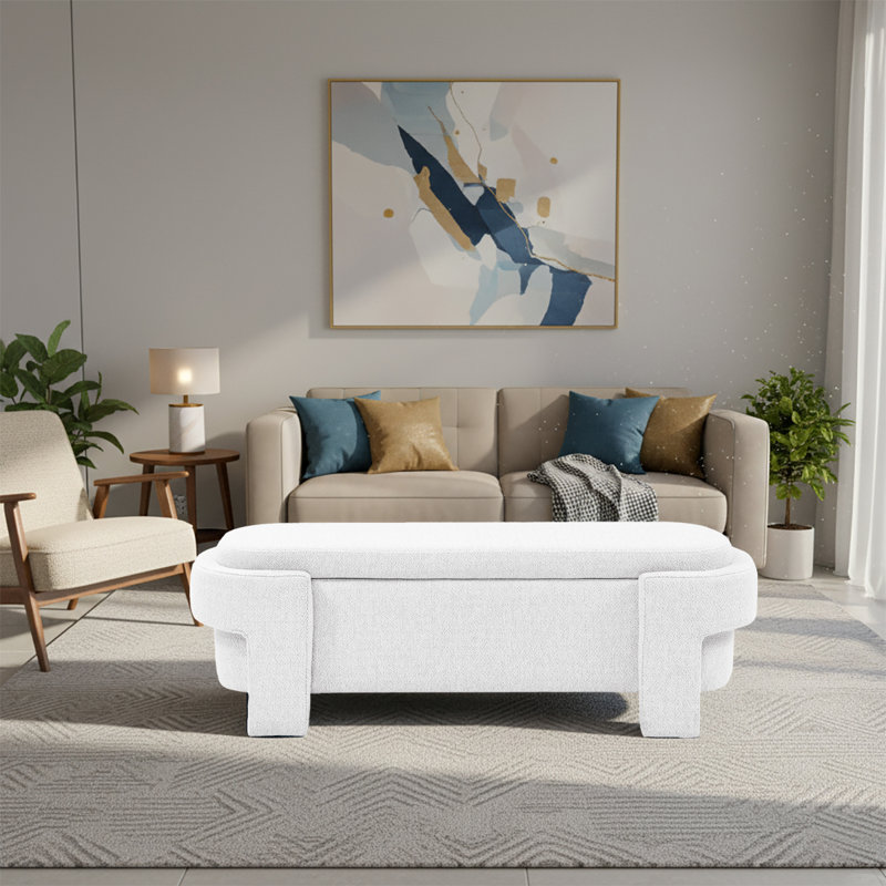 Banc de rangement rembourré Classic, Blanc