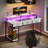 Gaming Desk with LED Lights & Power Outlets, Computer Desk with Monitor Stand & Drawers-847565115-847565116-870092451