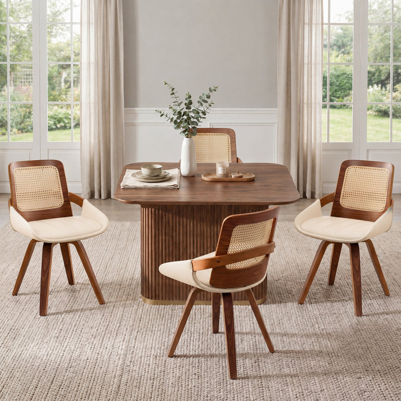 Gemi 20" W Vegan Leather Swivel Modern Dining Chair （Set Of 4), Beige
