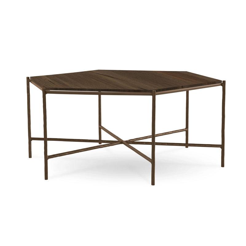 Athena Glass Top Coffee Table, Antique Pewter, Saddle, Oak