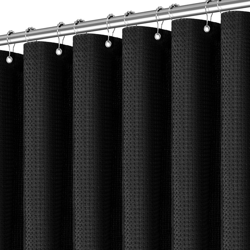 Rideau de douche luxueux à tissage gaufré robuste, tissu en polyester hydrofuge avec conception lestée, Noir