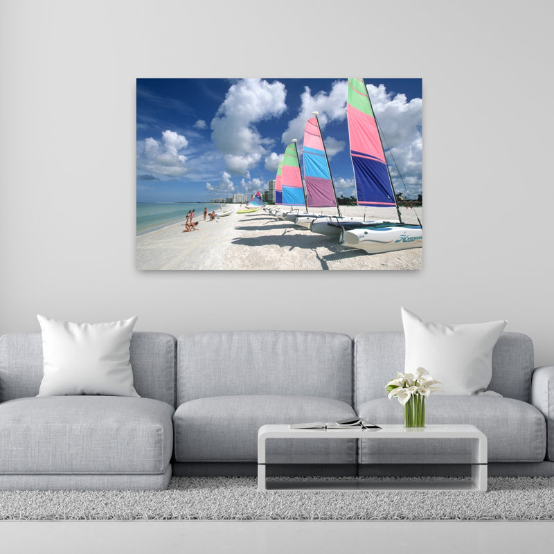 2000S Catamarans On Beach Marco Island Fl Usa Abstract Classic Colorful Beach Ocean Wall Art, H 40 po x l 60 po