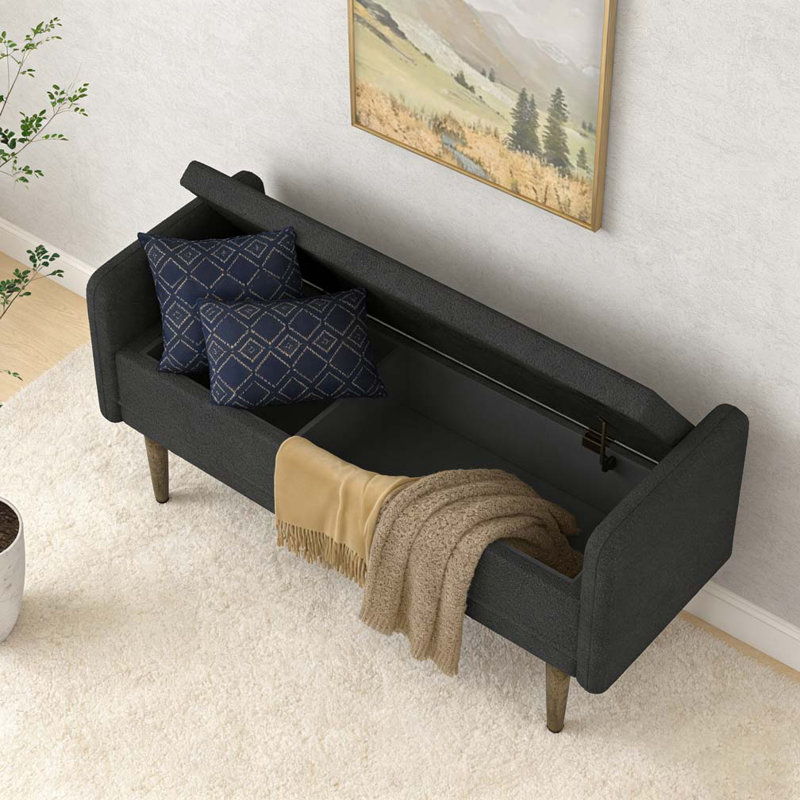 Banc de rangement en velours Teddy, Noir