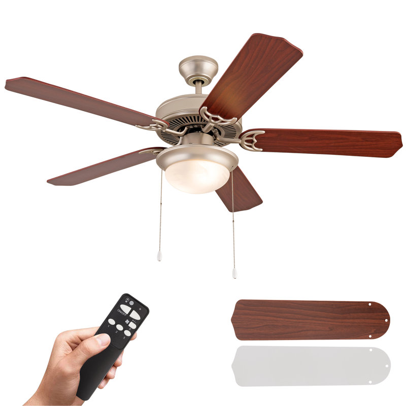 52" Ceiling Fan with Light Kit, Pull Chain and Remote Control