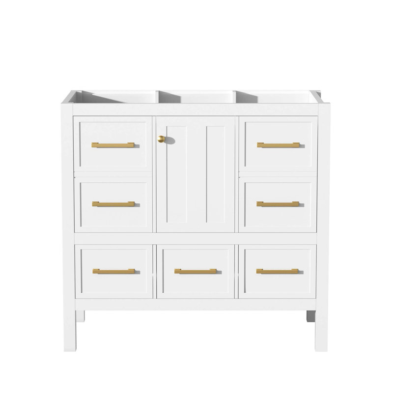 Meuble-lavabo de 36 po sans lavabo, armoire de rangement en bois massif, meuble-lavabo autoportant avec 5 tiroirs et portes à fermeture douce
