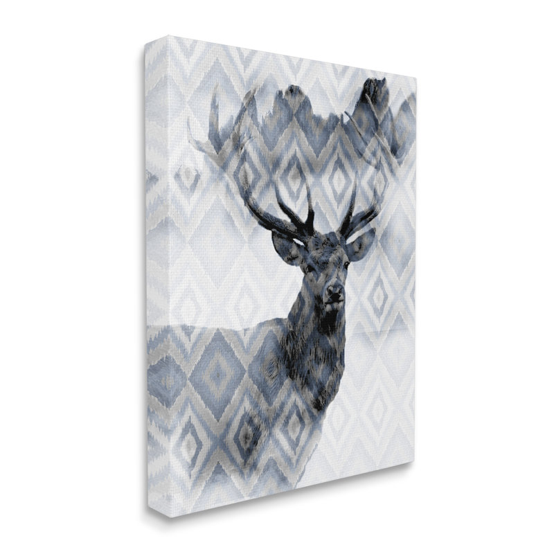 «Large Antler Elk Portrait Rustic Blue Diamond» par Kim Allen - impression, Toile tendue, H 20 po x l 16 po