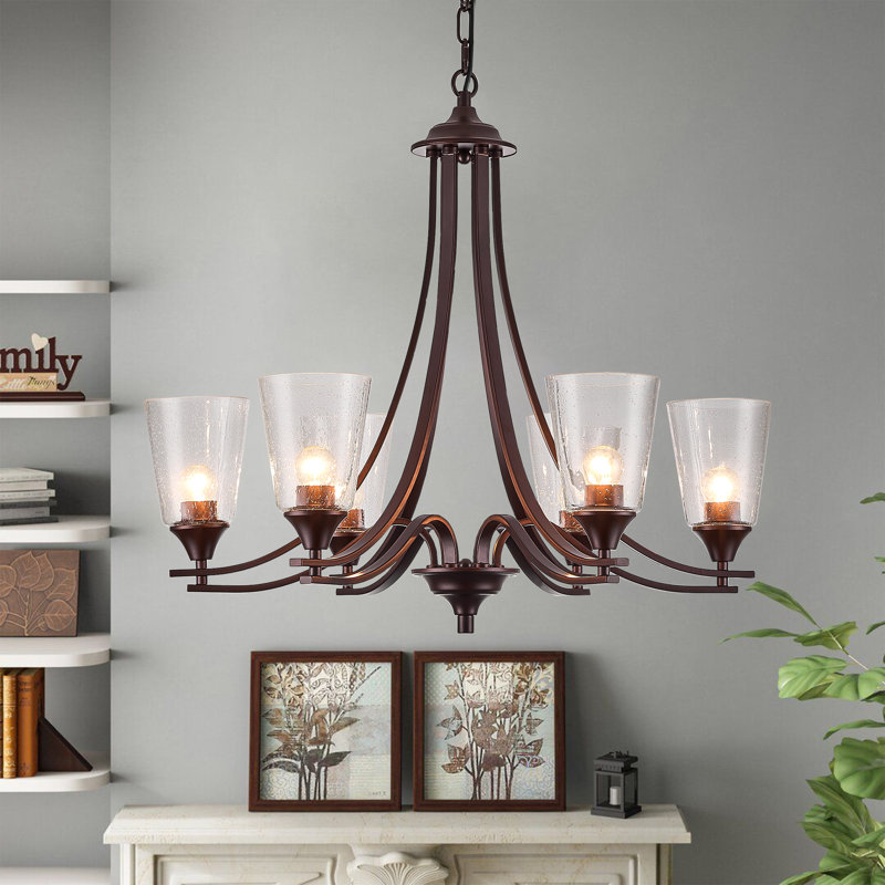 6-Light Oil Rubbed Bronze Dimmable Classic / Traditional Chandelier with Seeded Glass Shades, Oil Rubbed Bronze