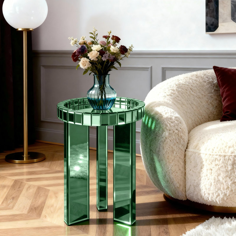 Plateau de table de bout rond en verre Amla 23 po, Vert