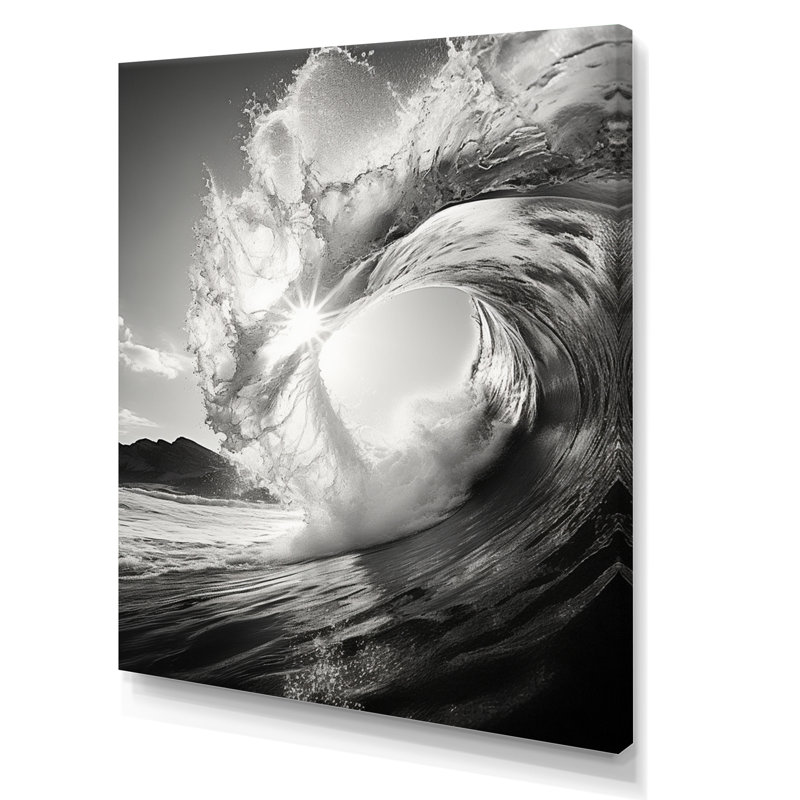 Faera, vague noire et blanche photo I - plage, art mural, H 32 po x l 24 po x P 1 po
