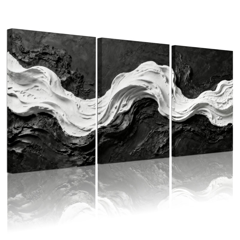 Abstrait noir et blanc abstrait, ensemble de 3 reproductions d'art sur toile