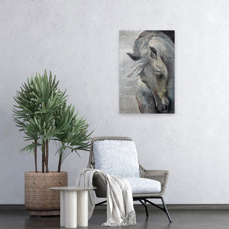 Gris timide sans déchirure, animal contemporain, noir et gris, H 24 po x l 16 po