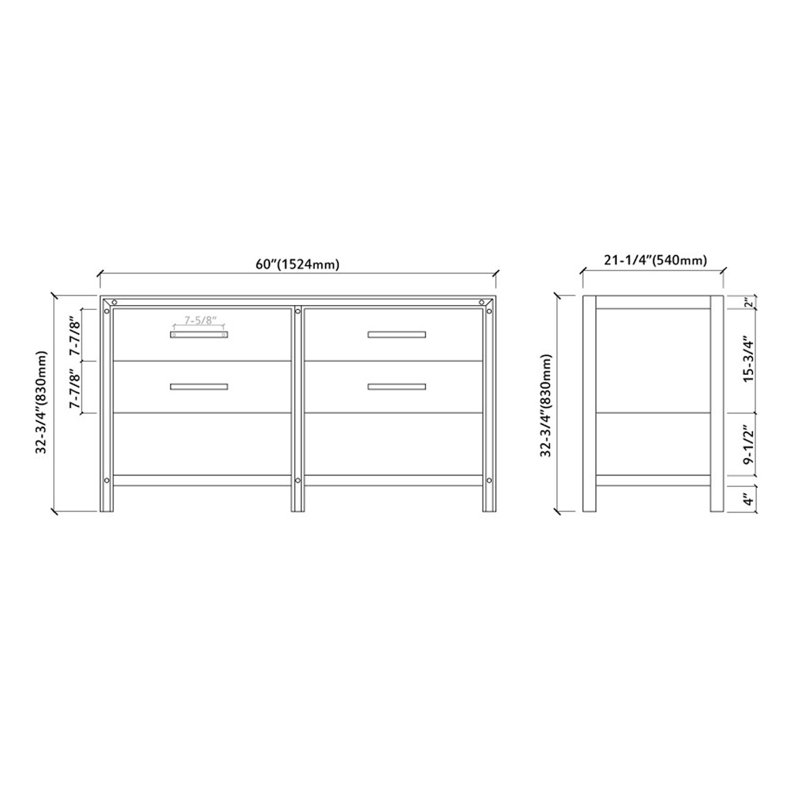 60'' Double Bathroom Vanity Base Only, Smoky Oak