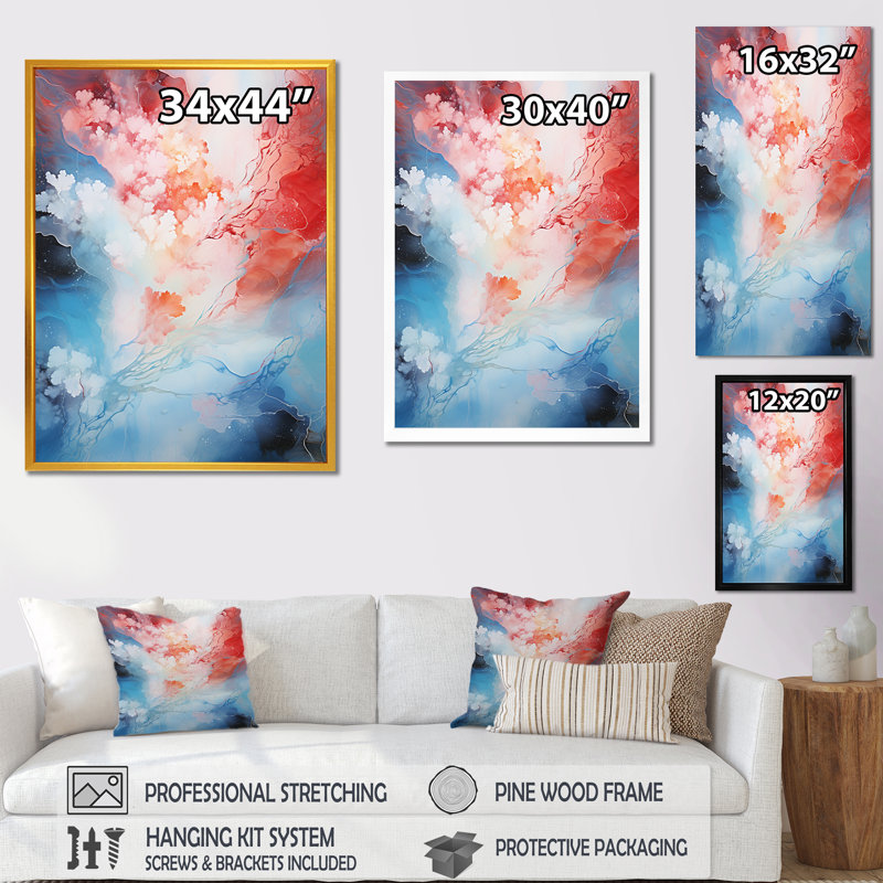 Feu et glace Tachisme Drift I - art mural Tachisme, Cadre simple noir, H 20 po x l 12 po x P 1 po