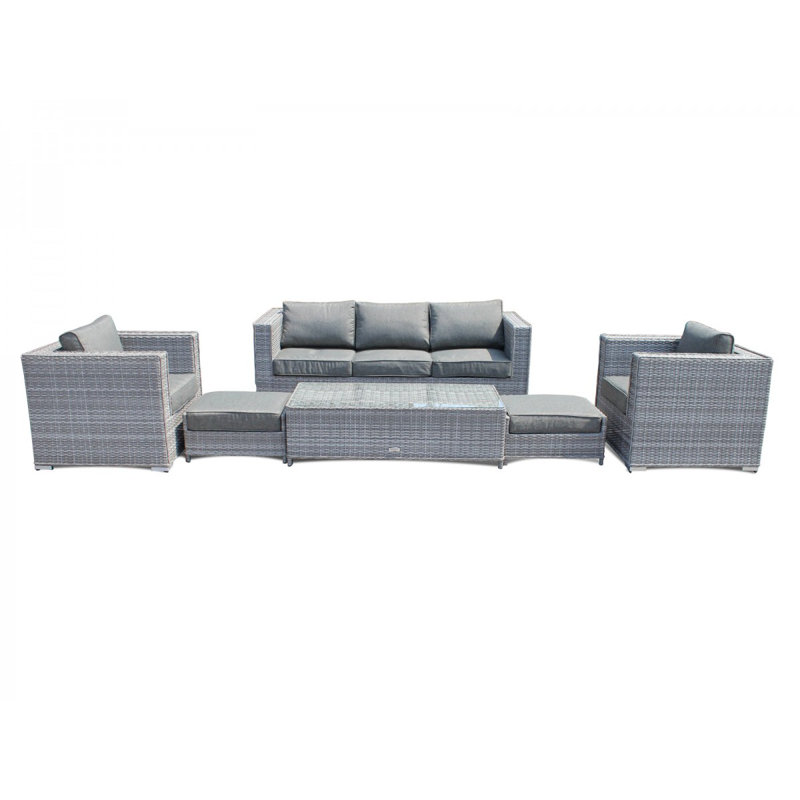 Savannah 7 Seater Rattan Sofa Set with Cushion, Grey