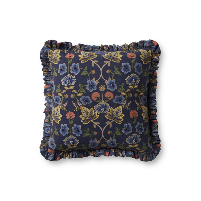 Rifle Paper Company x Loloi Maple Decorative Pillow, Polyester, Blue/Multi