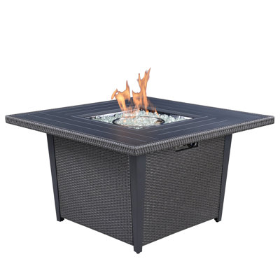 Dellana 42" L x 42" W Handwoven Rattan Outdoor Propane Gas Fire Pit Table with Lid