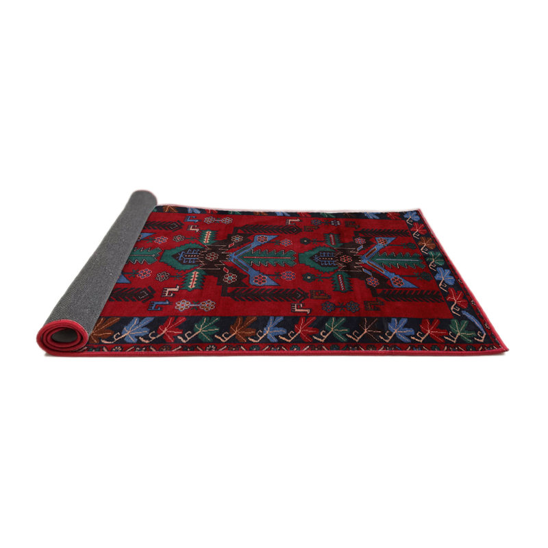 Tapis rouge / vert / bleu Southwestern, Carré 7 pi