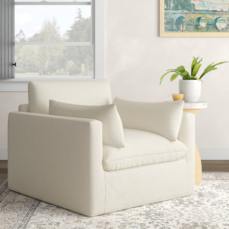 Luna Slipcovered Chair and a Half, Conversation Pearl Basketweave