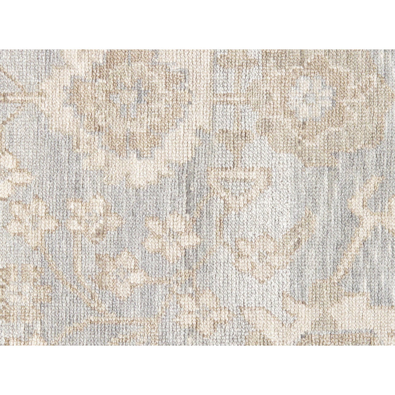 Oushak Hand Knotted Wool Geometric Area Rug in Pale Blue/Ivory/Taupe, Square 12'