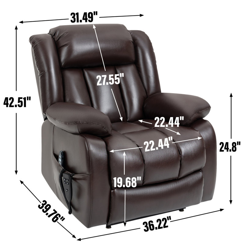 Dual Motor Infinite Position Up To 350 LBS Electric Medium Size Leatheraire Grey Power Lift Recliner Chair With 8-Point Vibration Massage And Lumbar Heating