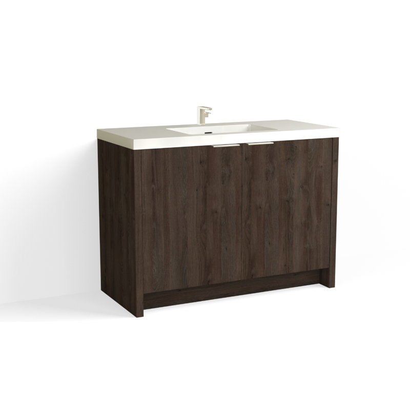 Mesa 48" W Freestanding Single Bathroom Vanity , White Gloss, Single-Hole, White Nanomatte/Matte Black