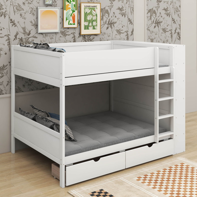 Lit superposé double au-dessus de double avec tiroirs et armoire, Blanc