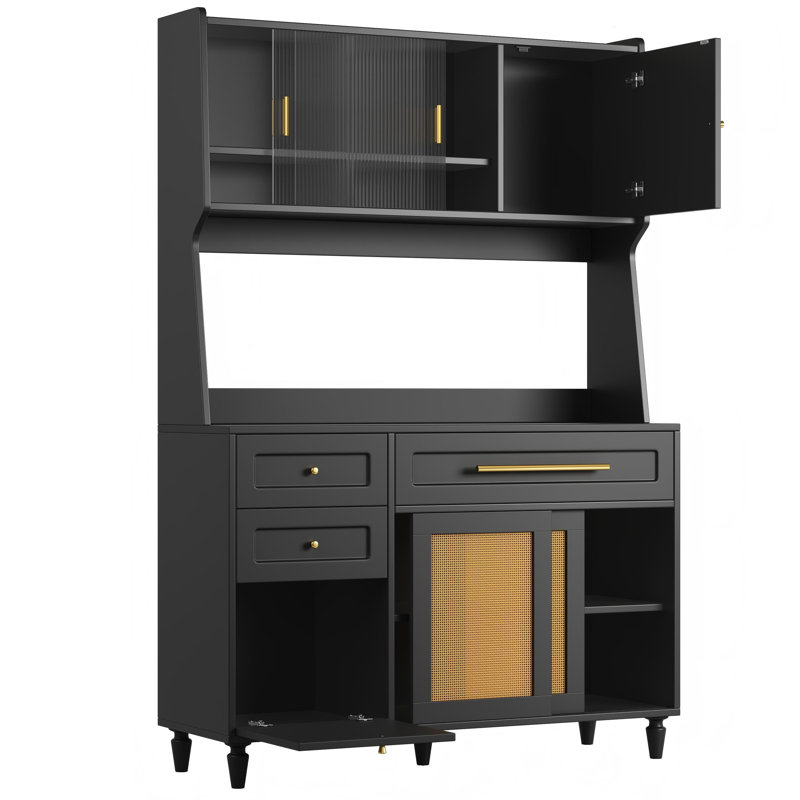 Kitchen Cabinet With Led, 6 Doors And 3 Drawers Black
