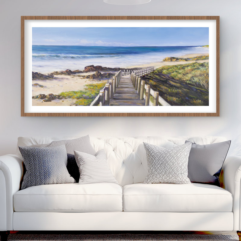 Promenade au bord de la mer - Reproduction matte encadrée pour la plage