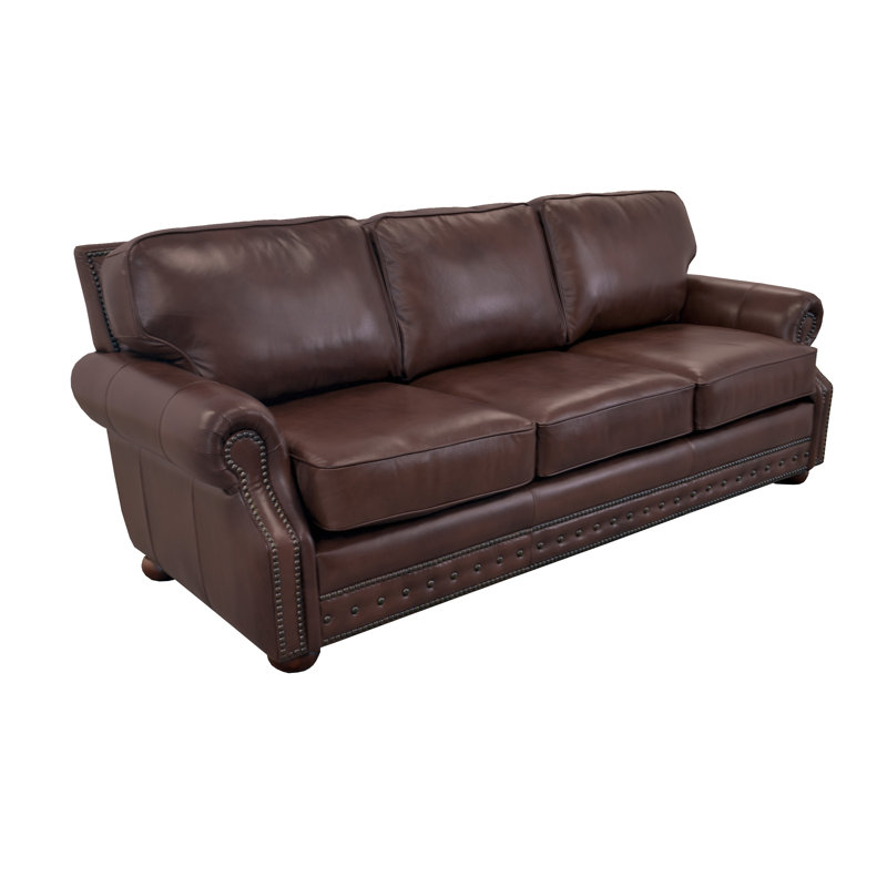 Speroni 100" Genuine Leather Rolled Arm Sofa, Berkshire Dark Brown Genuine Leather