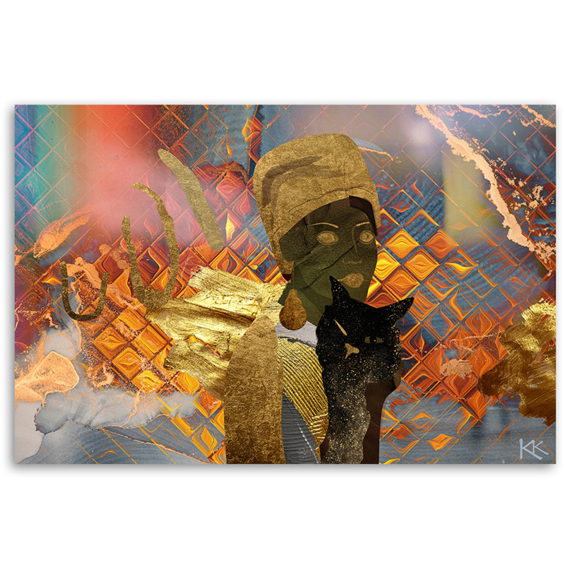 An African Woman And A Cat On A Canvas - No Frame Print on Canvas, 80cm H x 120cm W