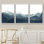 «Minimal Landscape», reproduction d'art sur toile encadrée, montagnes bleues et vertes dans le brouillard, nature sauvage, illustrations, art moderne, paysage rustique, détente / calme frais pour le salon, la chambre à coucher, le bureau, reproductio