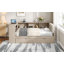 Lit plateforme simple en bois avec tablettes de rangement, lit gigogne, station de charge et tête de lit tapissier, crème-387622108-387622109