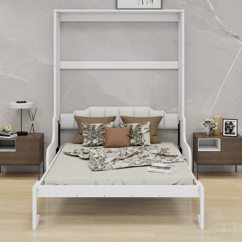 Lit escamotable mural pliable avec coussin confortable, Blanc