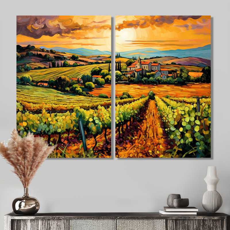 «Vangogh Sunlit Vineyard I», art mural jaune, 36" H x 48" W, Wrapped Canvas, Does Not Apply