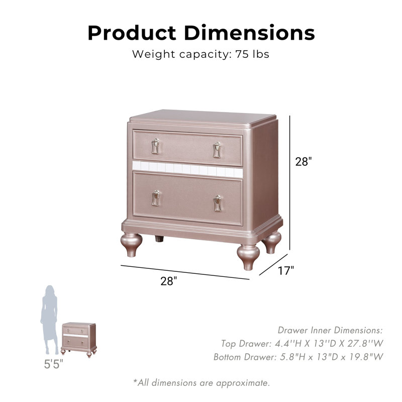 Annistyn 28'' W Solid Wood Nightstand, Rose Gold