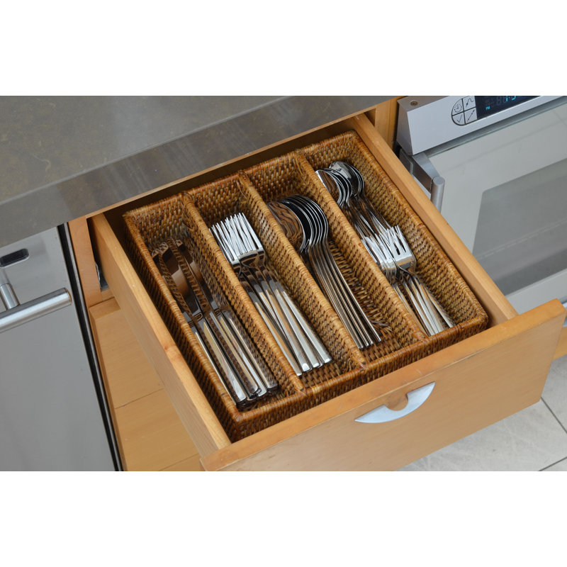 Everard Rattan Silverware 2.75" H x 11" W x 11.5" D Drawer Organizer