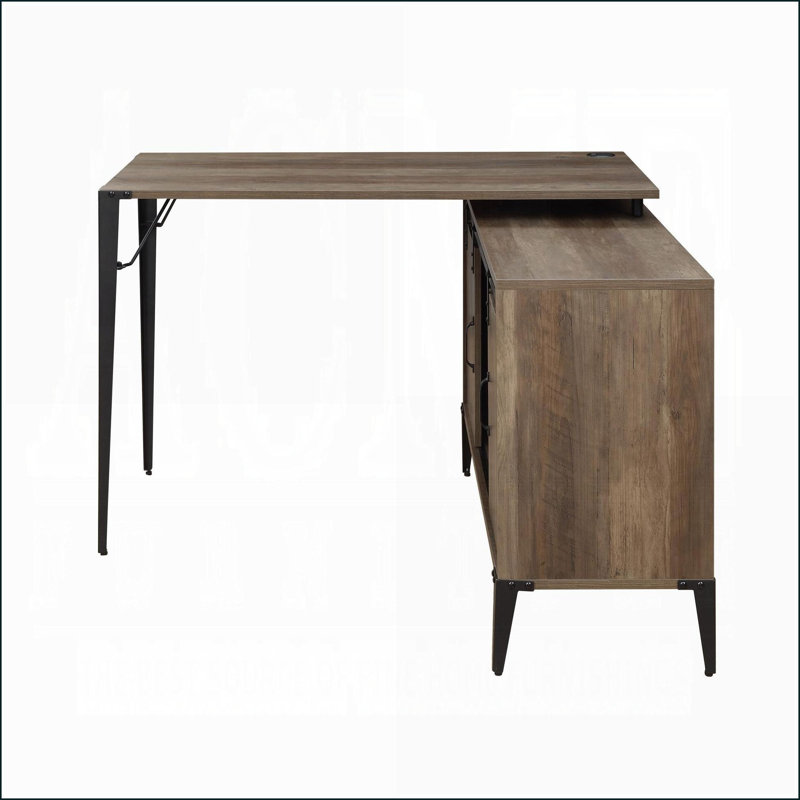 Desks, Rustic Farmhouse Writing Desk with Sliding Barn Door, 48x48x31 Inches Rustic Oak &amp; Black | Rustic | Paper Composite