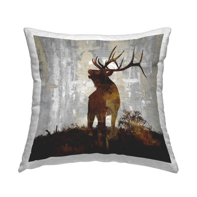 Forest Buck Antlers Silhouette Outdoor Printed Pillow by Carl Colburn