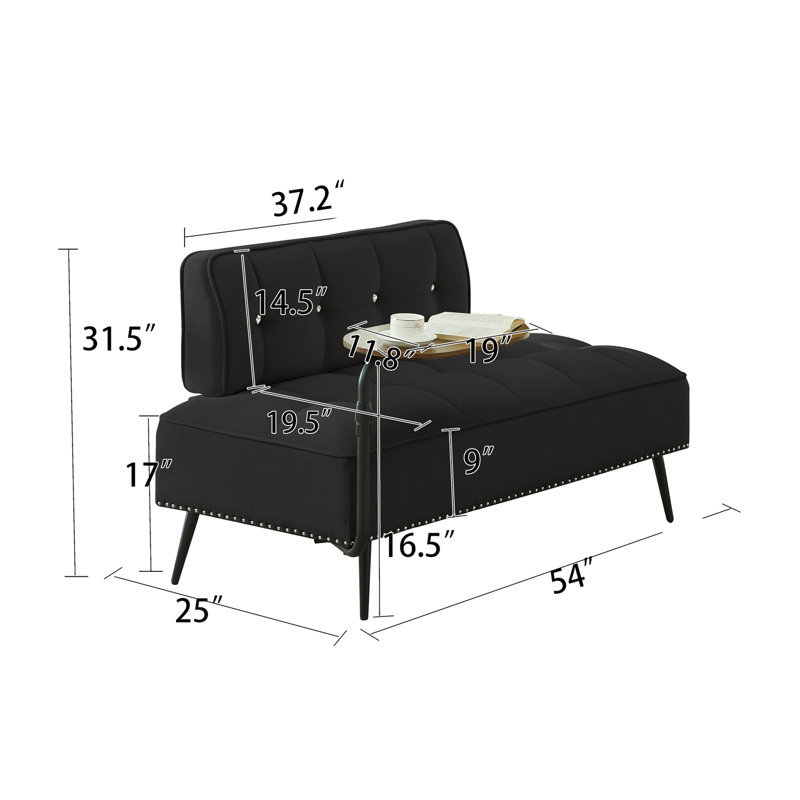 Causeuse de canapé 54 po en velours capitonné avec table d'appoint, Noir