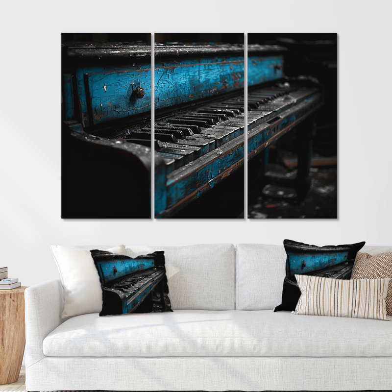 Bleu, noir, piano rétro, musique, ensemble d'art mural, H 40 po x l 60 po x P 1 po