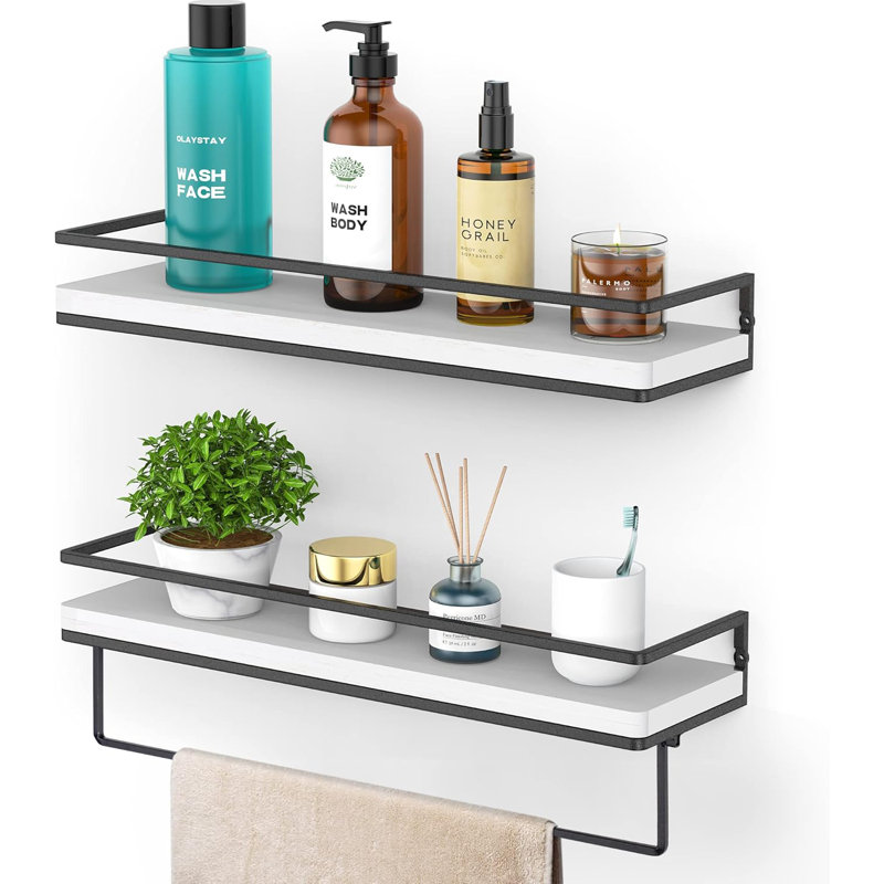 Floating Shelves Wall Mounted With Towel Bar, Rustic Wood And Metal Wall Storage Shelves For Bedroom, Living Room, Bathroom, Kitchen (Set Of 2)