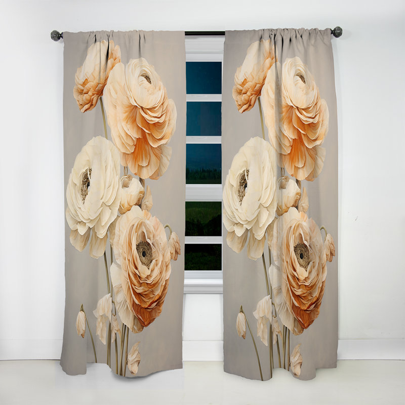 Normandy Floral Delights In Ranunculus II - Ranunculus Curtain - Velvet Room Darkening - 1 panel, 52" W x 95" L