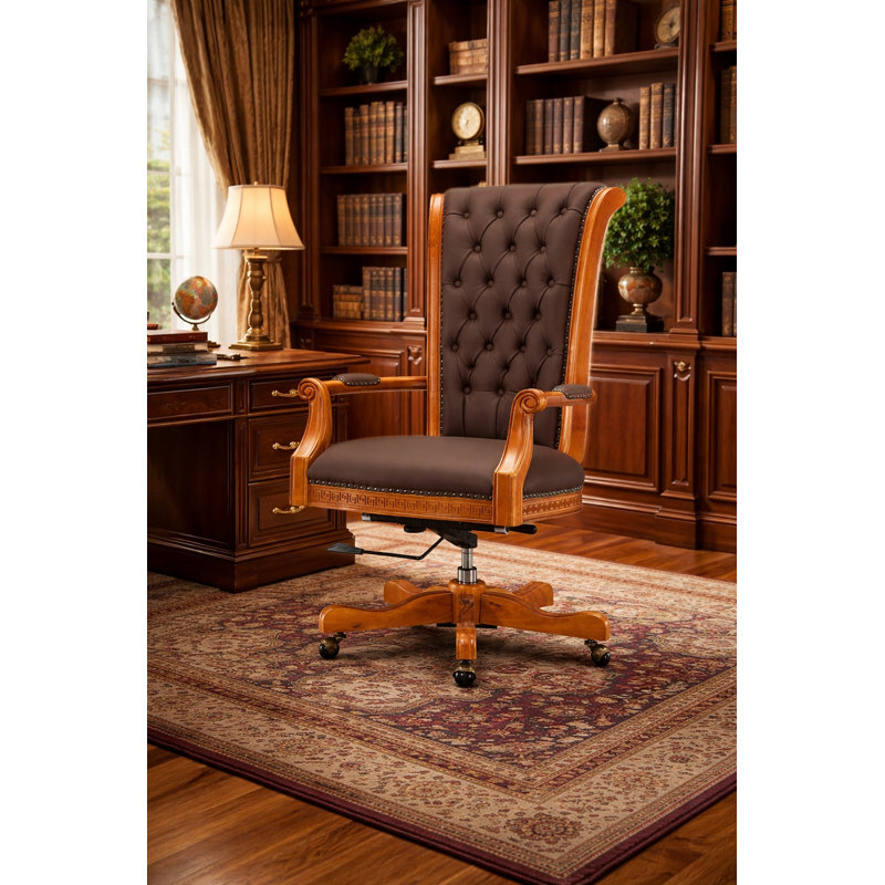 Genoa Leather Swivel Executive Chair, Green, Walnut