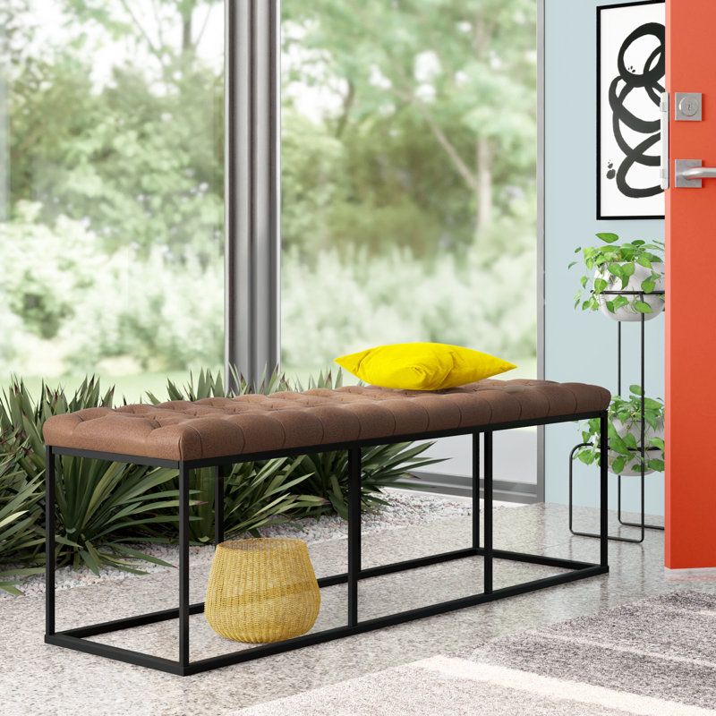 Darren Storage Bench, Light Brown Faux Leather