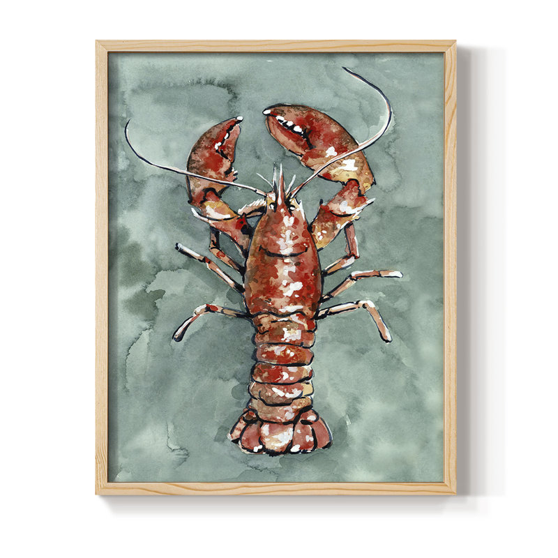 «Aquatic Lobster I», reproduction encadrée - bois massif, H 21 po x l 17 po