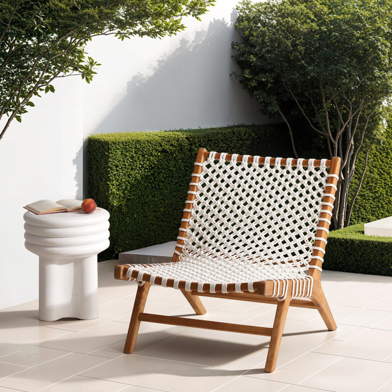 Mario Teak Wood and Rope Outdoor Occasional Chair, Gray