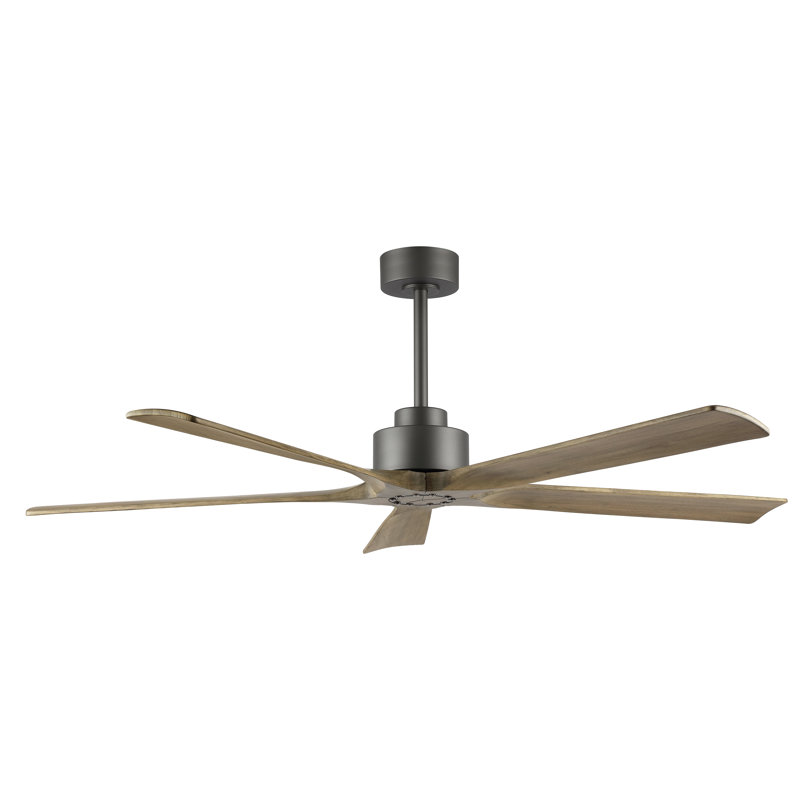 60" Waxman 5 - Blade Standard Ceiling Fan with Remote Control, Gray, Nickel