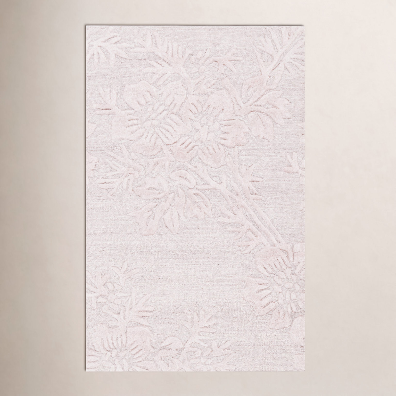 Light Pink Hand-Tufted Floral Wool Rug, Rectangle 3' x 5'