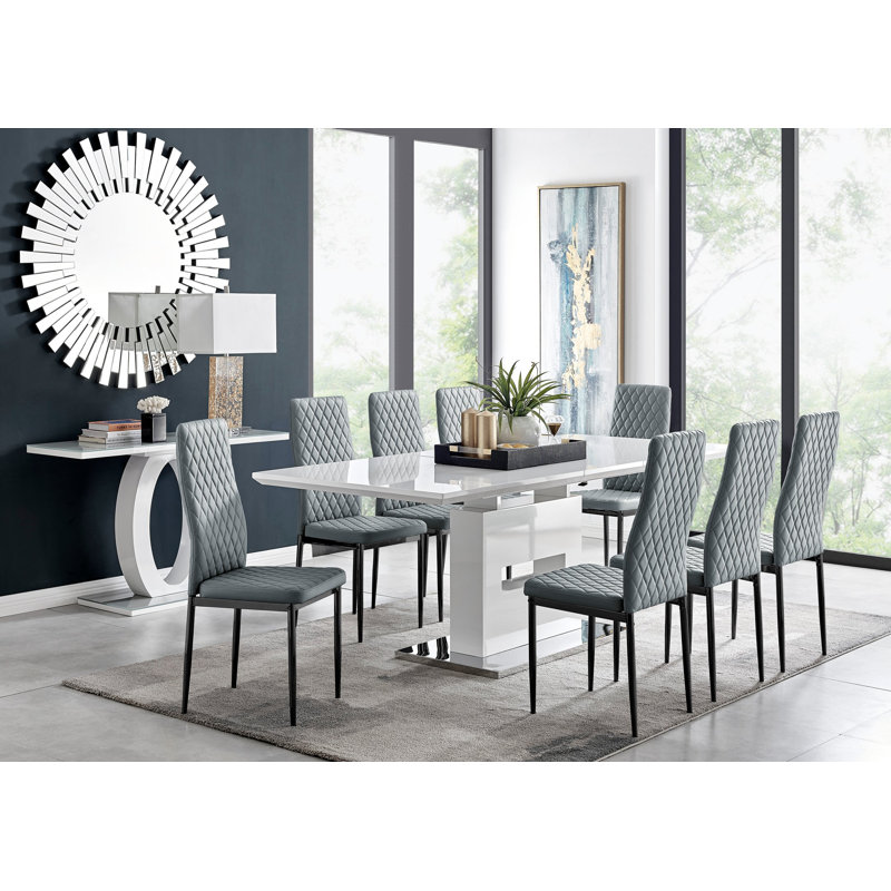 Eubanks Extendable Dining Set with 8 Chairs, Grey, Black